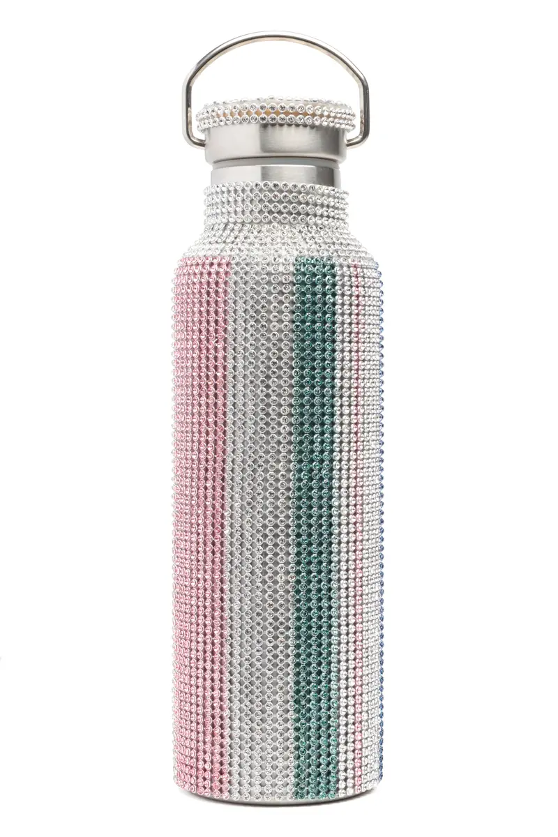 Multi Stripe Rhinestone Water Bottle 1