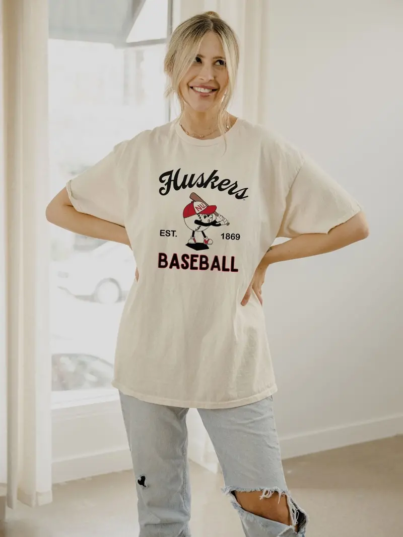 Nebraska Huskers Amusable Baseball Off White Thrifted Tee 1