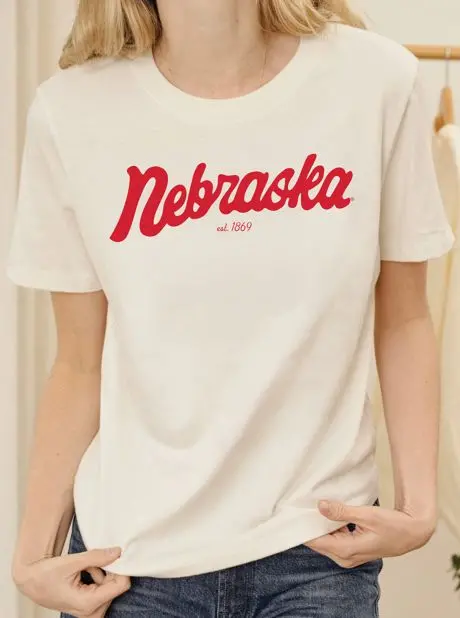 Nebraska Huskers Bold Script Vintage White Ellie Heavyweight Tee 1