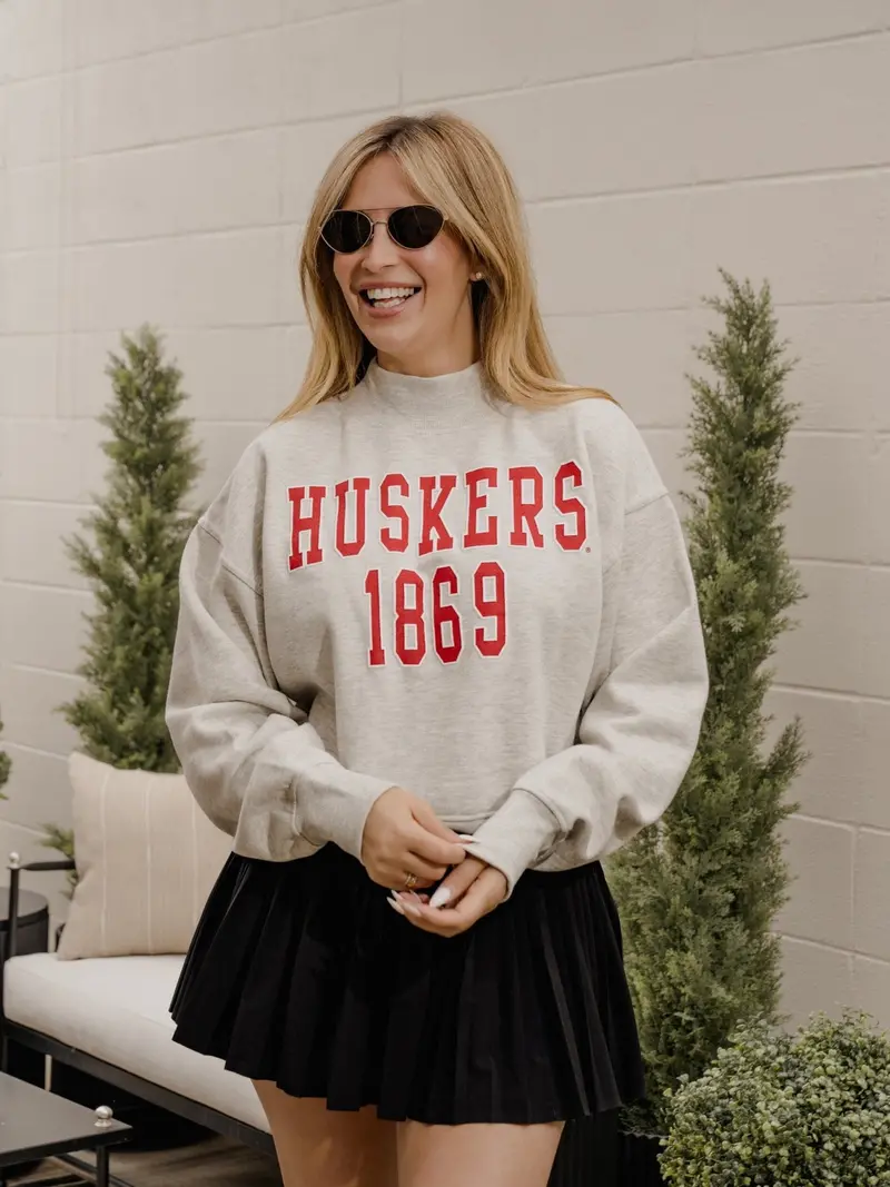 Nebraska Huskers College Block Puff Ink Gray Mock Neck Hi-Dive Sweatshirt 1