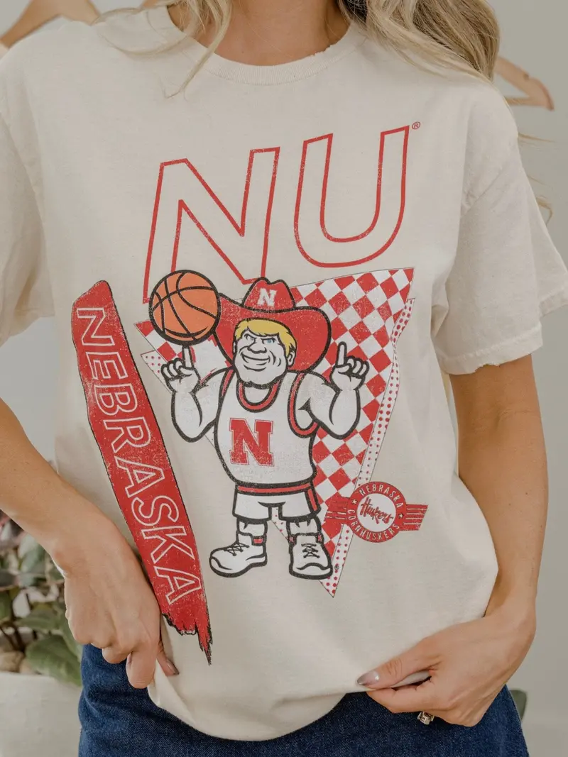 Nebraska Huskers Courtside Basketball Off White Thrifted Tee 1