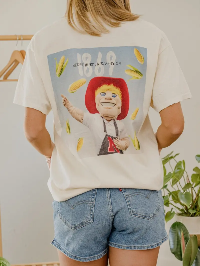 Nebraska Huskers Herbie's Version Front/Back Off White Thrifted Tee 1