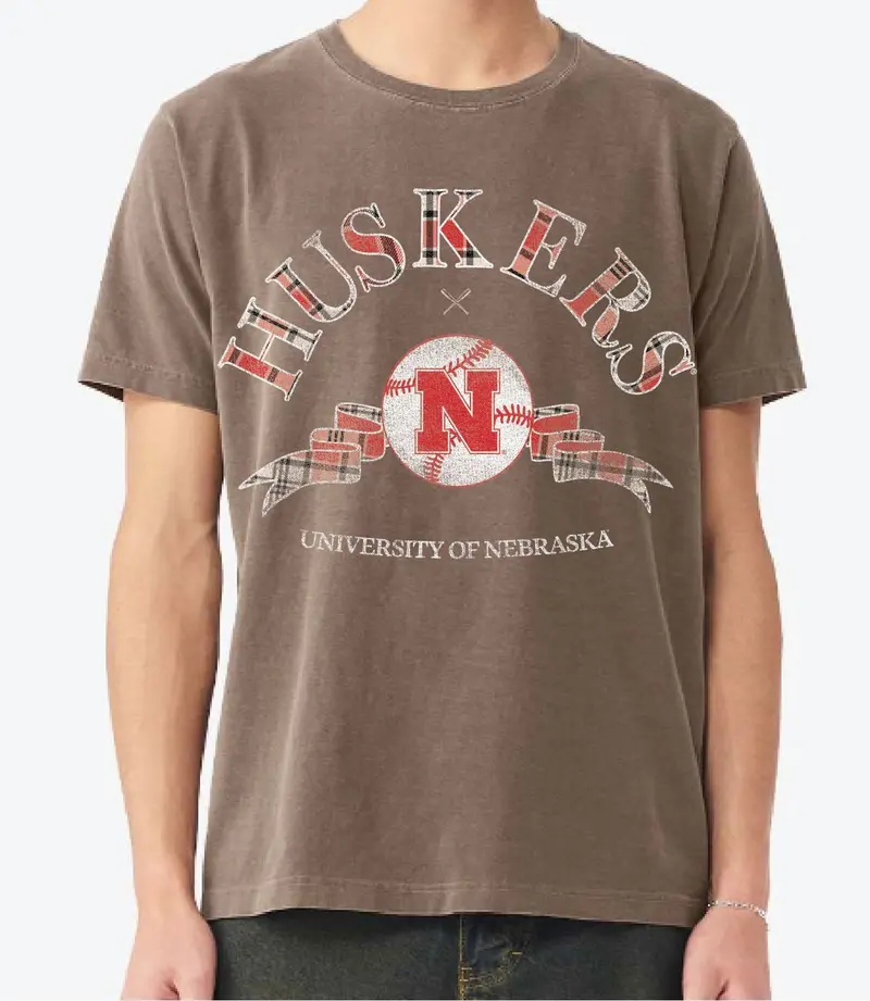 Nebraska Huskers Heritage Plaid Baseball Brown Cc Tee 1