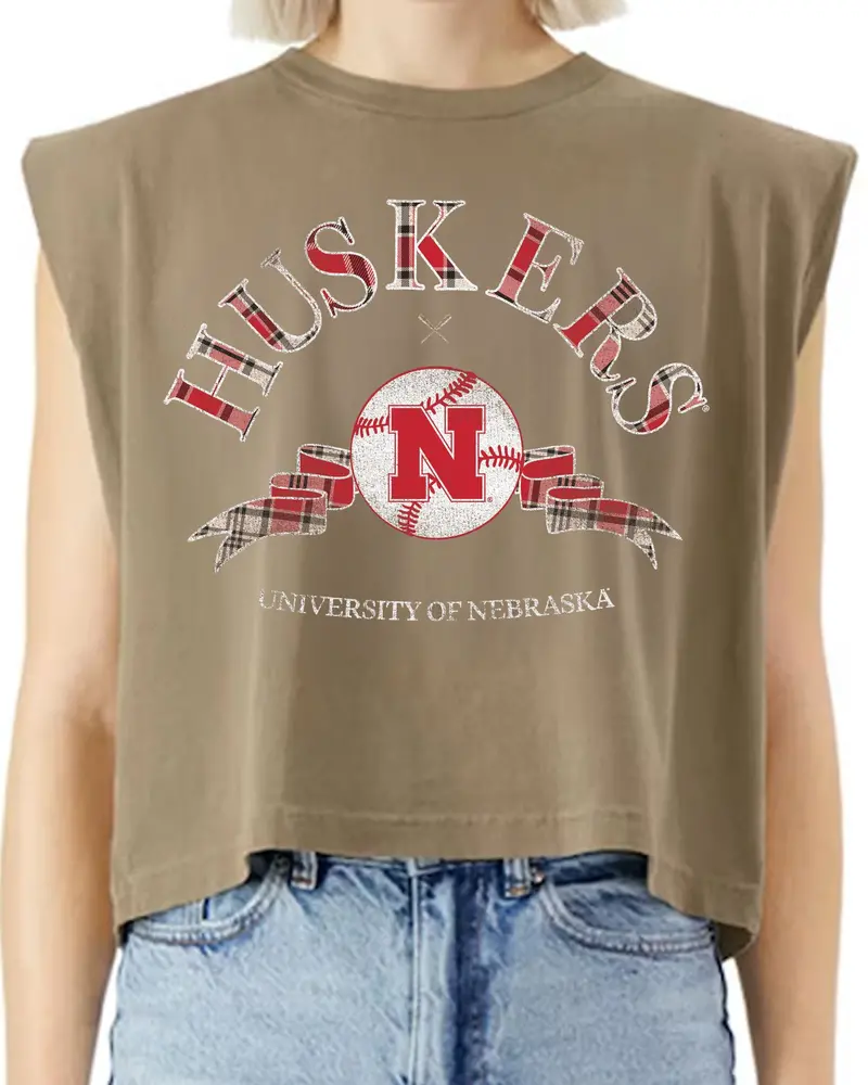 Nebraska Huskers Heritage Plaid Baseball Brown Tank 1