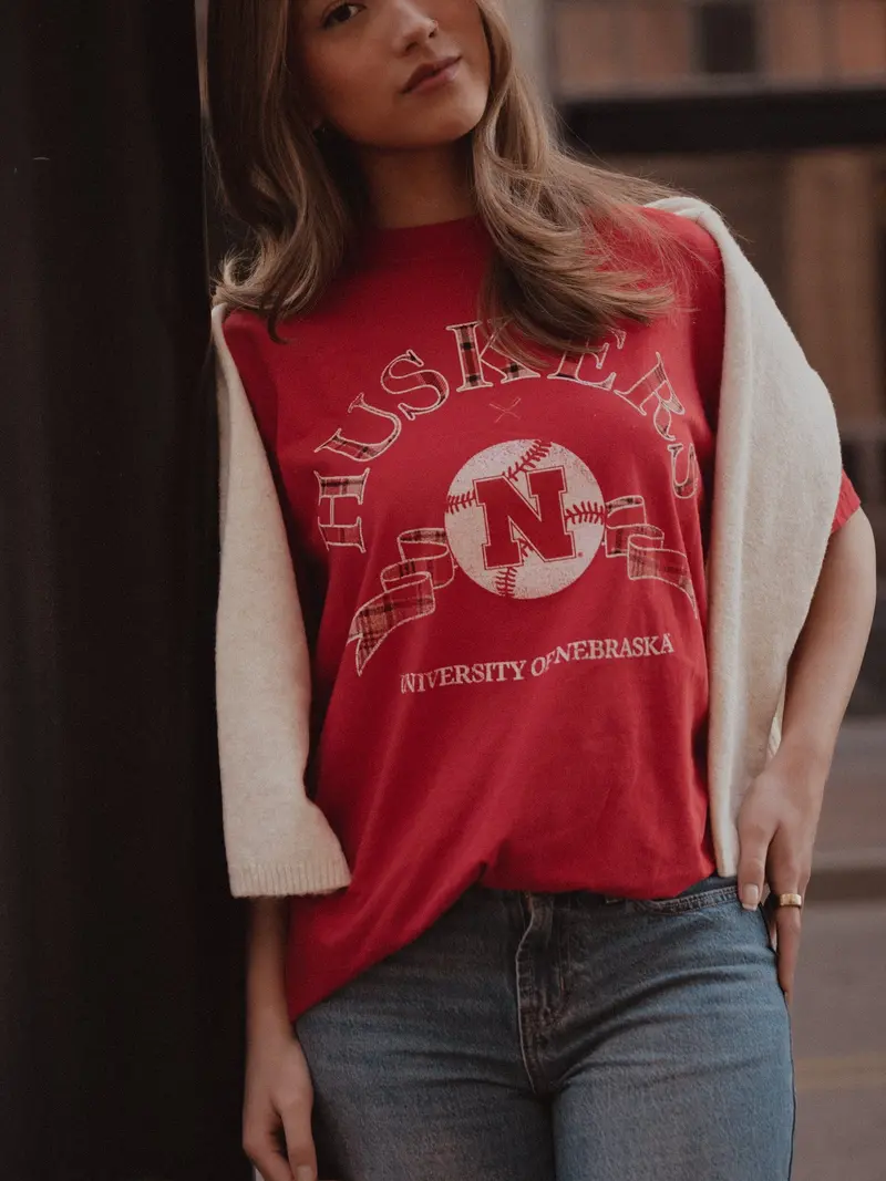 Nebraska Huskers Heritage Plaid Baseball Crimson Cc Tee 1