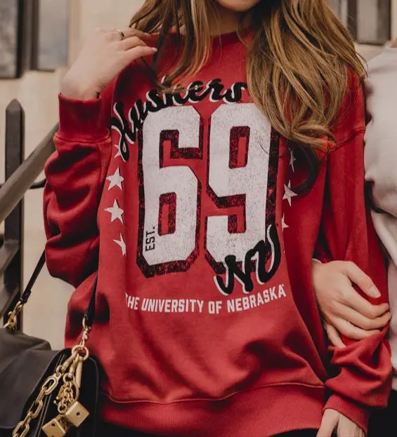 Nebraska Huskers Jersey Patch Red Chrome Hi Dive Sweatshirt 1
