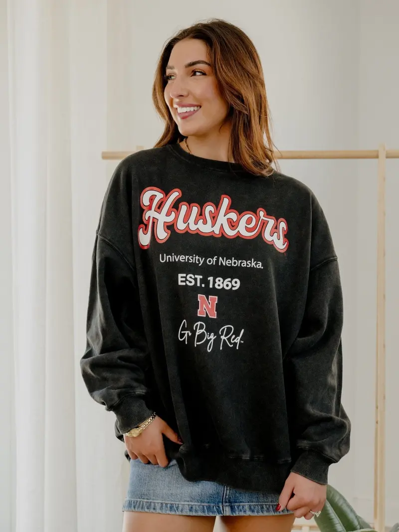 Nebraska Huskers Letterman Charcoal Chrome Hi Dive Sweatshirt 1