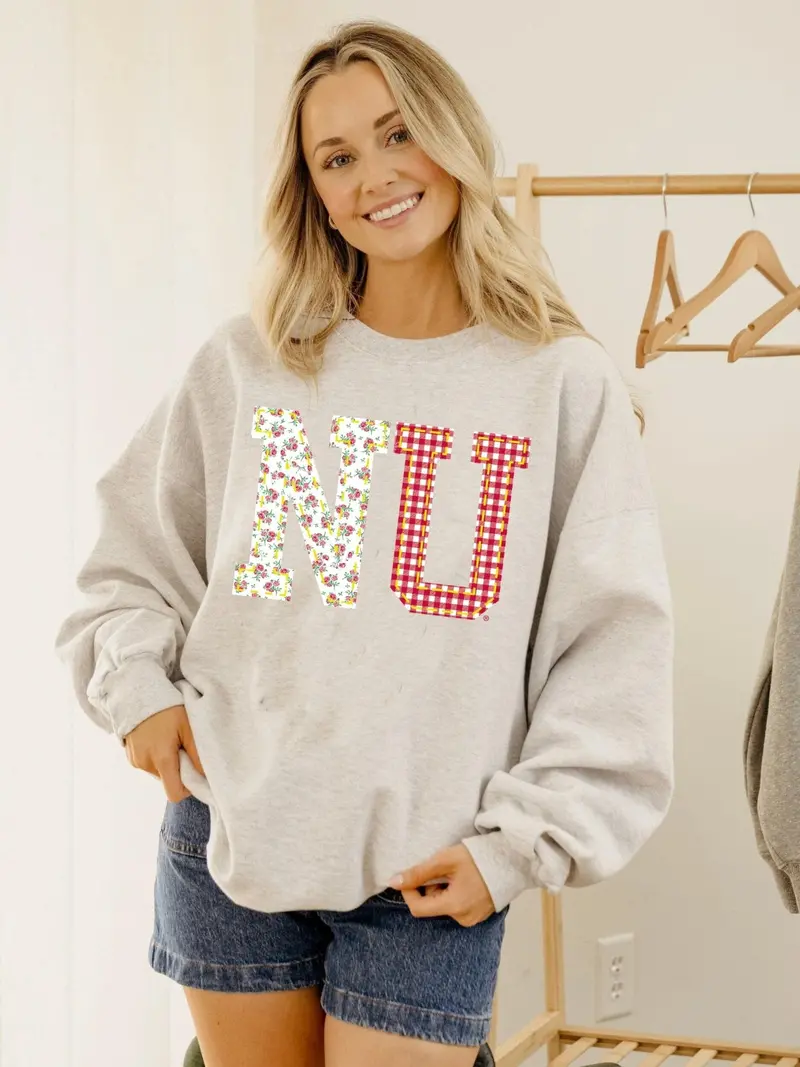 Nebraska Huskers Quilted Puff Ink Ash Gray Thrifted Sweatshirt 1