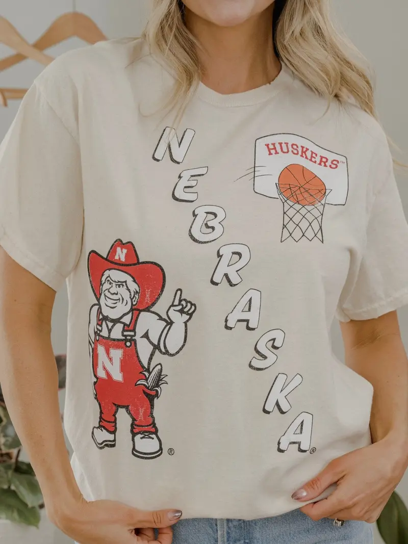 Nebraska Huskers Retro Basketball Off White Thrifted Tee 1