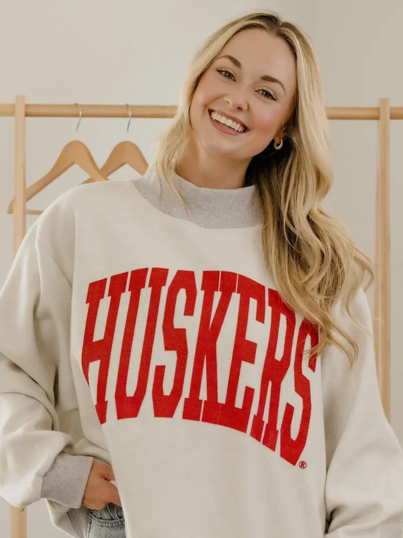 Nebraska Huskers Tall Boy Gray Mock Neck Reversible Sweatshirt 1