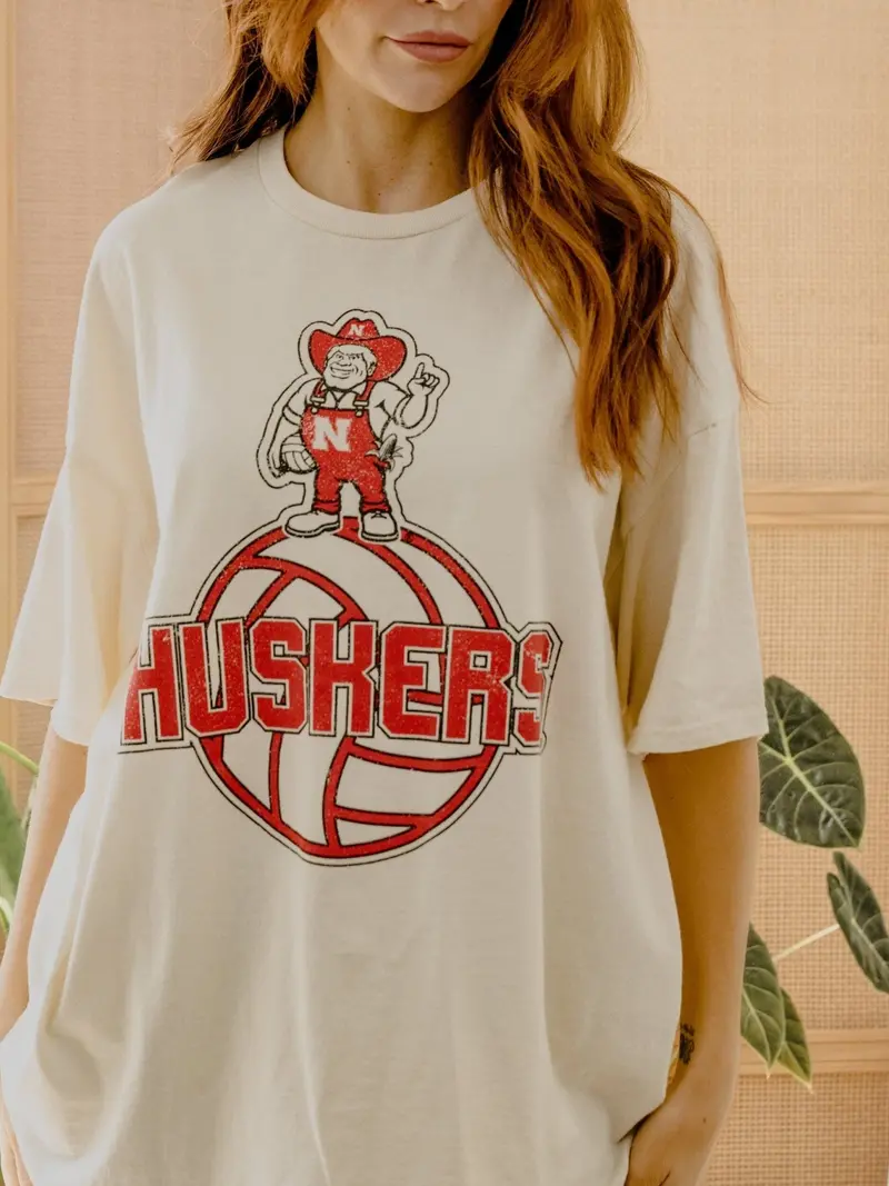 Nebraska Huskers Volleyball Mascot Off White Thrifted Tee 1