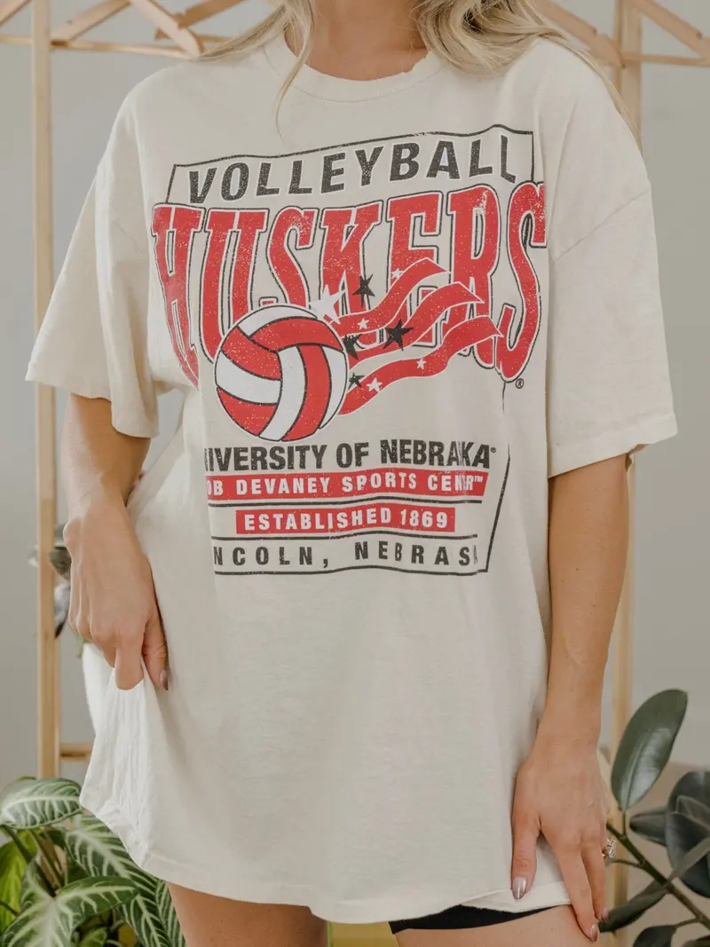 Nebraska Huskers Volleyball Stars Off White Thrifted Tee 1