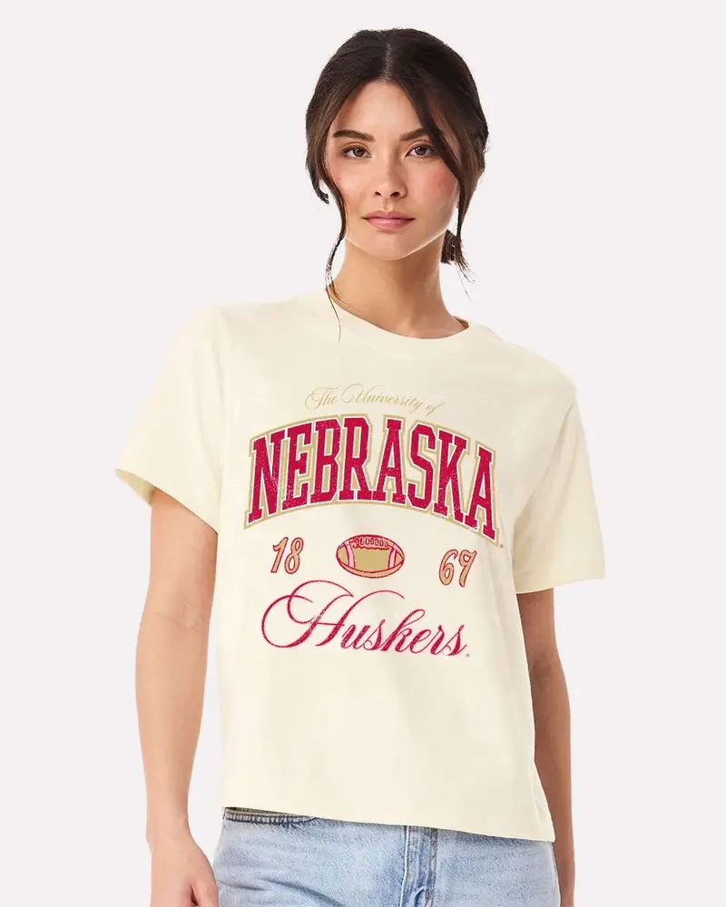 Nebraska Huskers Wave Arch Vintage White Ellie Perfect Tee 1