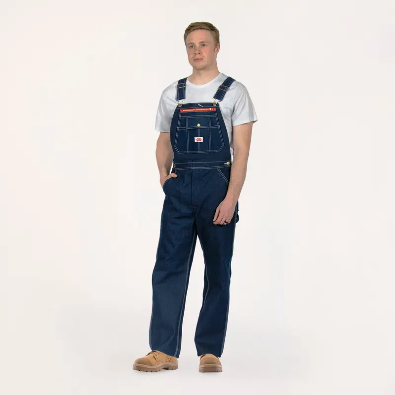Non-Usa Utility Zipper-Bib Blue Denim Overalls - Not Sewn In Usa 1