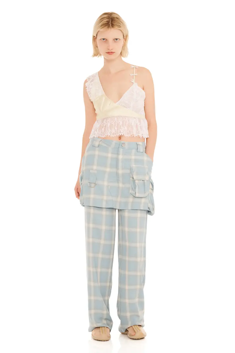 Ocean Plaid Cargo Skirtpant 1