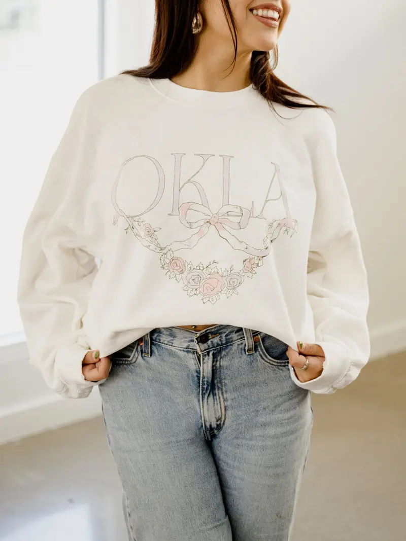 Okla Swag White Thrifted Sweatshirt 1