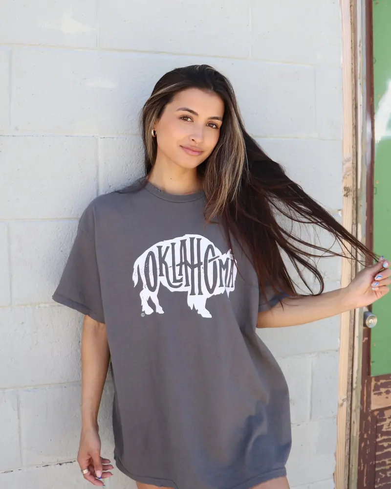 Oklahoma Bison Charcoal Thrifted Tee 1