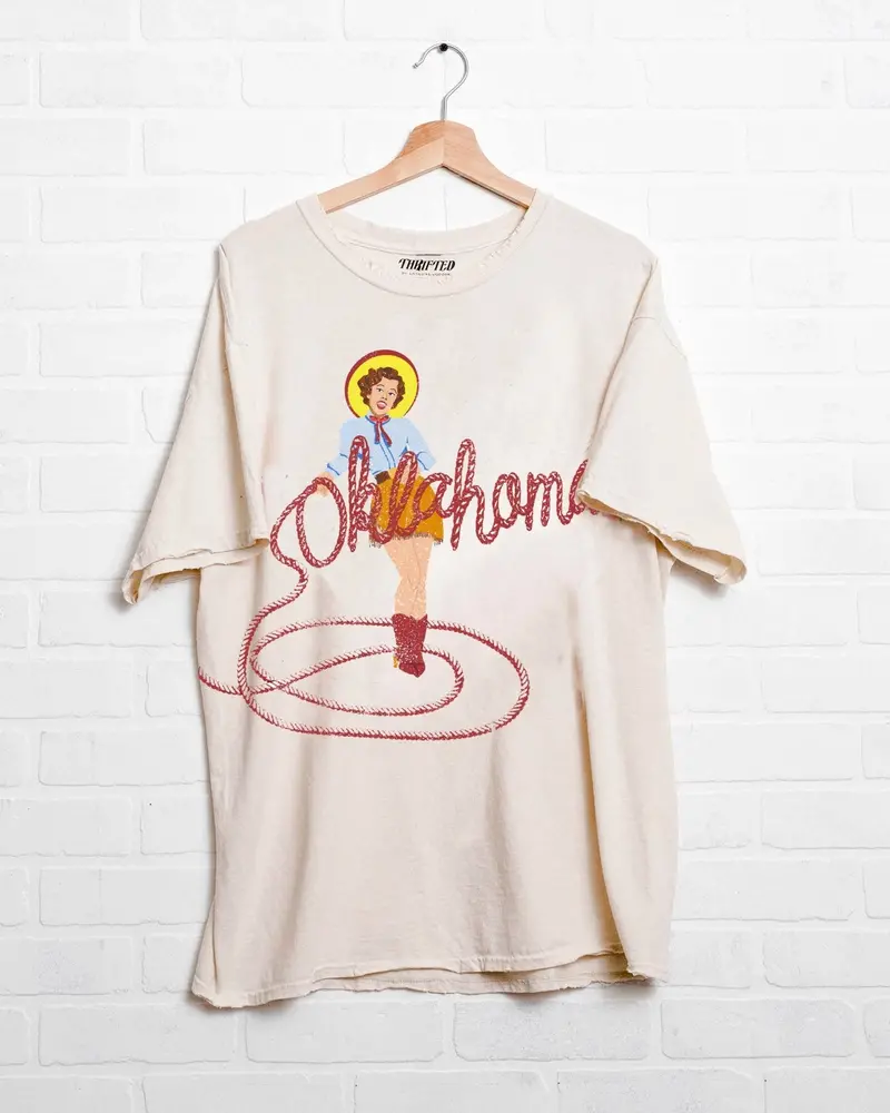 Oklahoma Cowgirl Off White Thrifted Tee 1