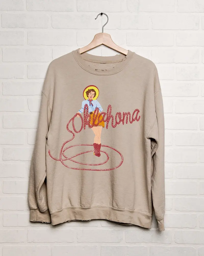 Oklahoma Cowgirl Sand Thrifted Sweatshirt 1