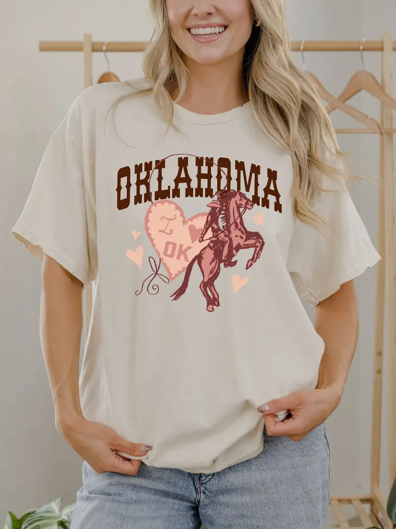 Oklahoma Hearts & Horses Off White Thrifted Tee 1