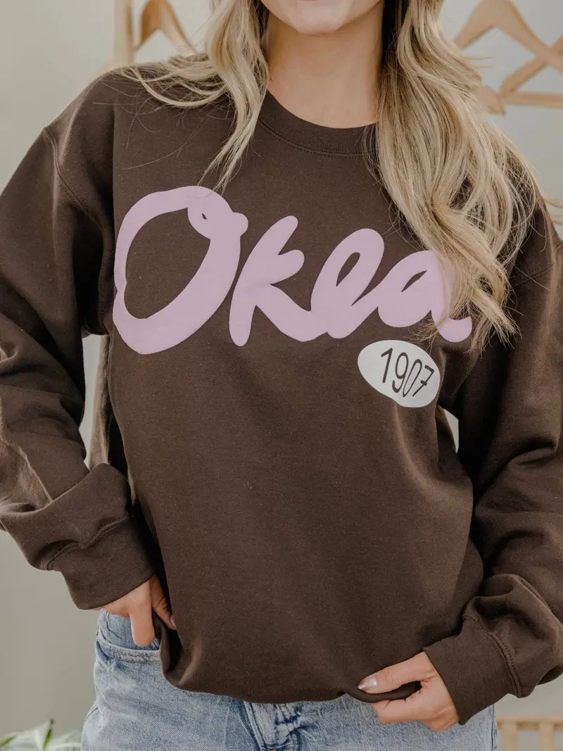 Oklahoma Okla 1907 Puff Ink Dark Brown Sweatshirt 1