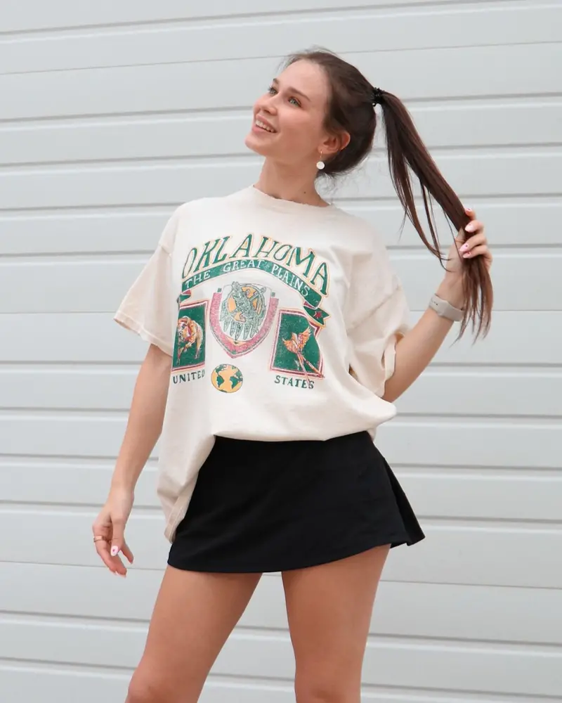 Oklahoma Patch Off White Thrifted Tee 1