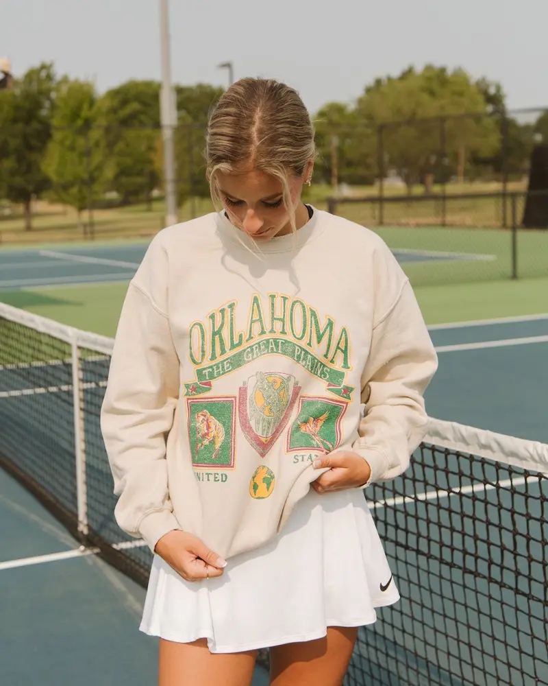 Oklahoma Patch Sand Thrifted Sweatshirt 1
