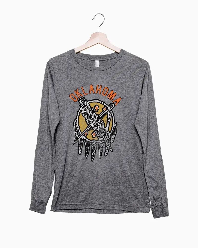 Oklahoma Sticker Shield Gray Long Sleeve Tee (Final Sale) 1
