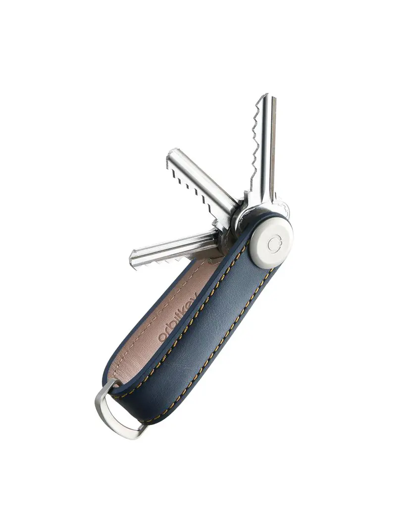 Orbitkey Leather Key Organiser Navy Tan 1