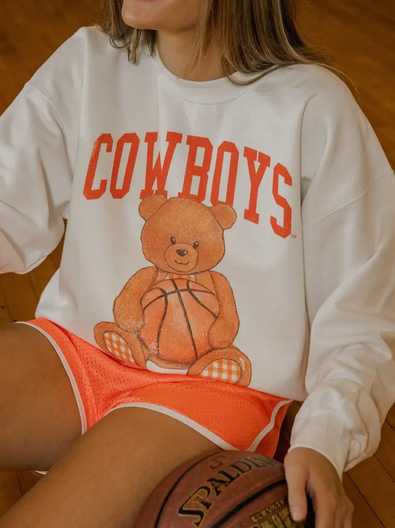 Osu Cowboys Basketball Bear White Sweatshirt 1