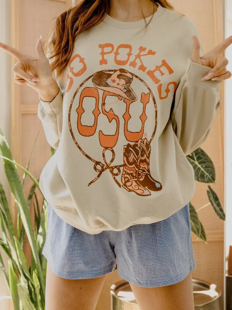 Osu Cowboys Boots Sand Thrifted Sweatshirt 1