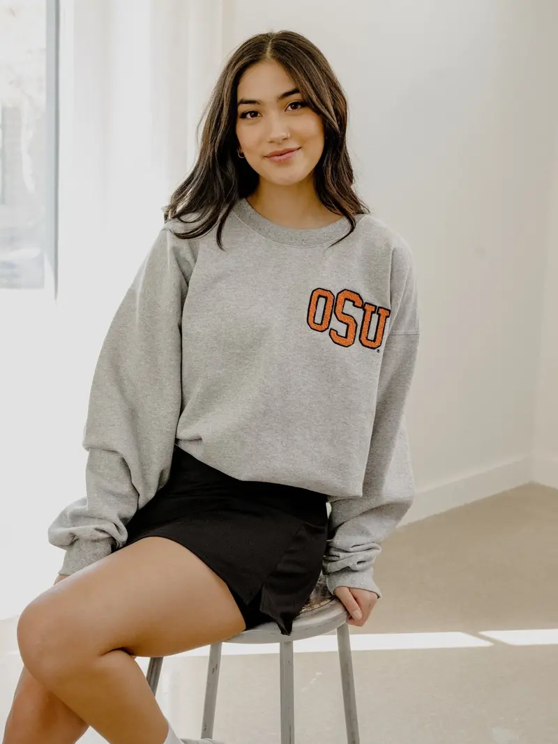 Osu Cowboys Chenille Patch Gray Sweatshirt 1