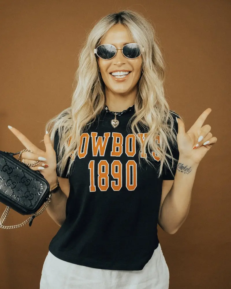 Osu Cowboys College Block Puff Ink Black Ellie Perfect Tee 1