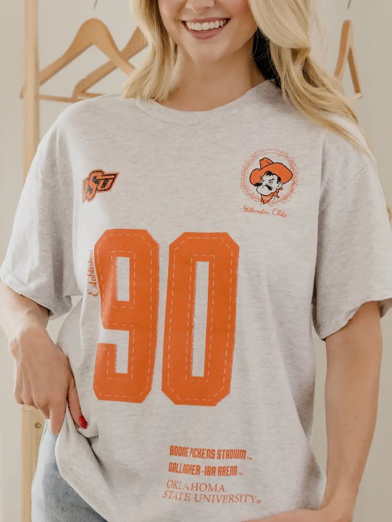 Osu Cowboys Crest Stamp Ash Gray Thrifted Tee 1