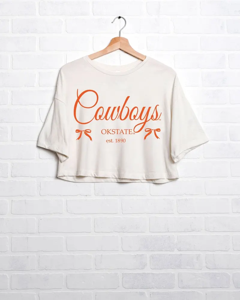 Osu Cowboys Established Bows Off White Cropped Tee 1