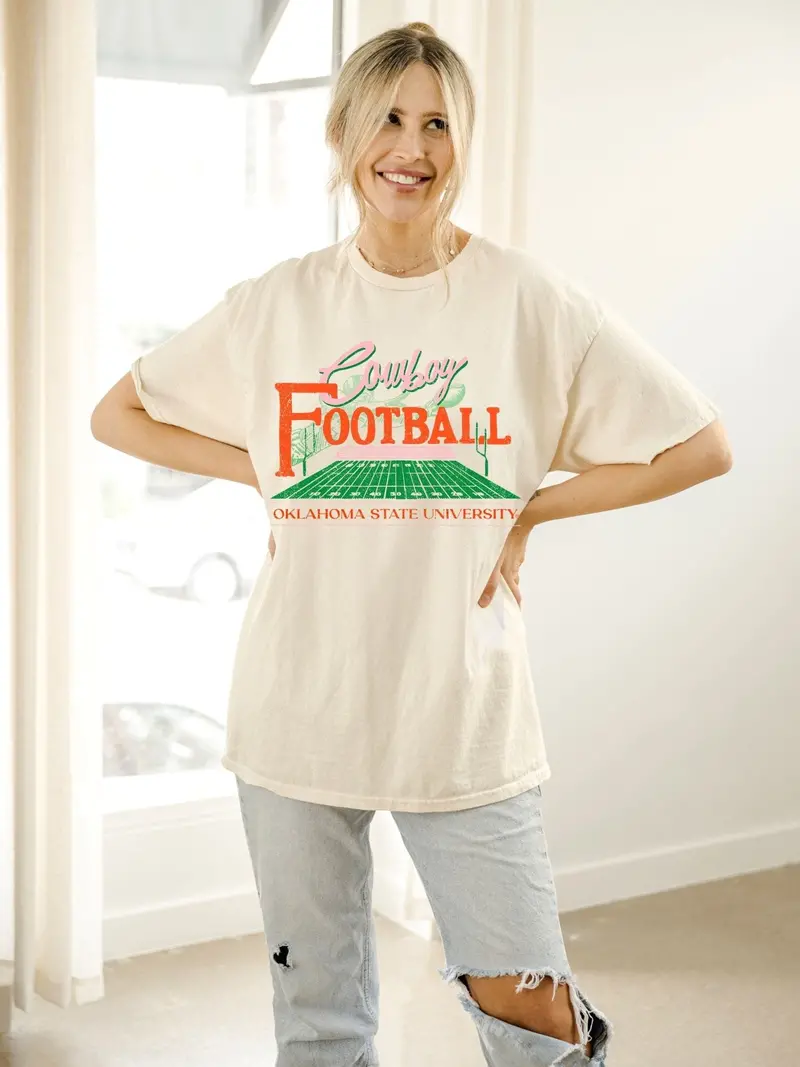 Osu Cowboys Football Field Off White Thrifted Tee 1
