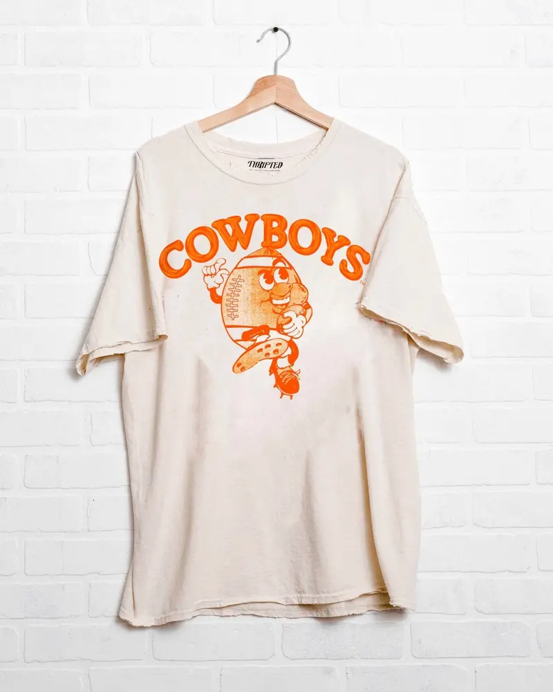 Osu Cowboys Football Run Off White Thrifted Tee 1