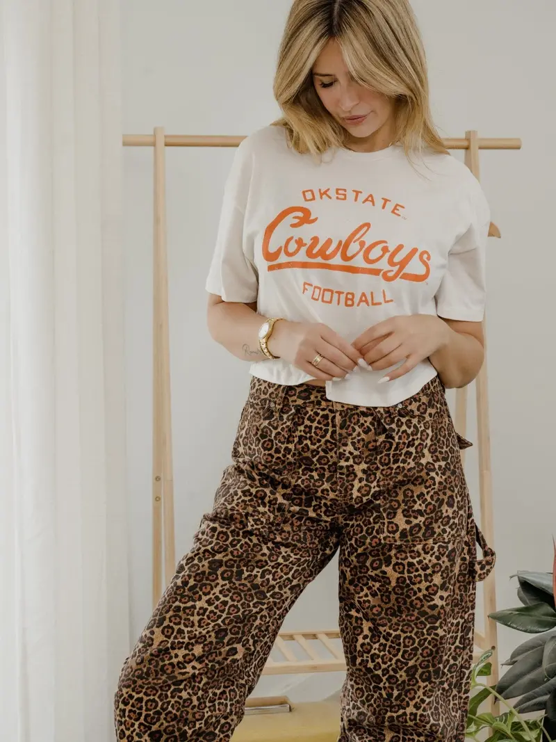 Osu Cowboys Football Stencil Off White Cropped Tee 1