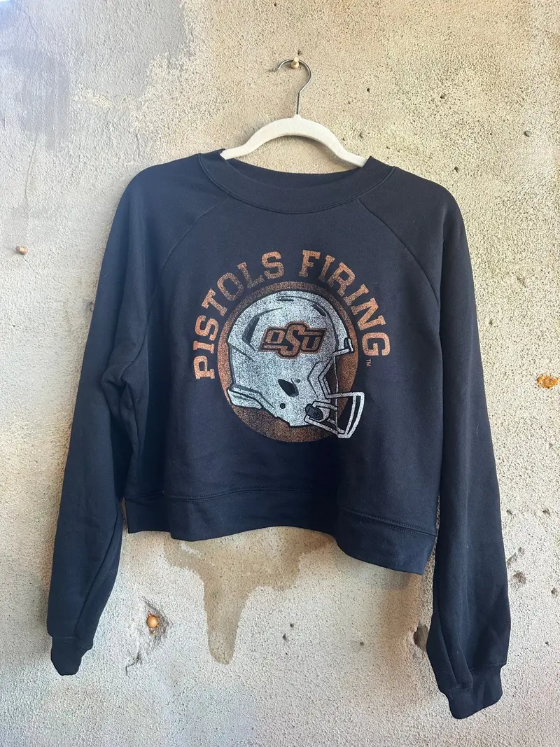 Osu Cowboys Helmet Circle Black Cropped Sweatshirt 1