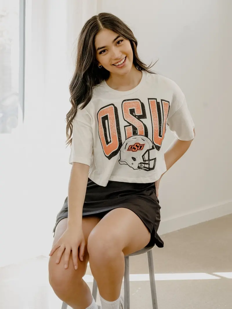 Osu Cowboys Helmet Fade Off White Cropped Tee 1