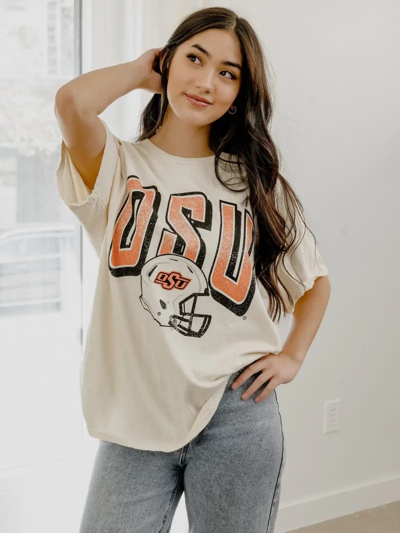 Osu Cowboys Helmet Fade Off White Thrifted Tee 1