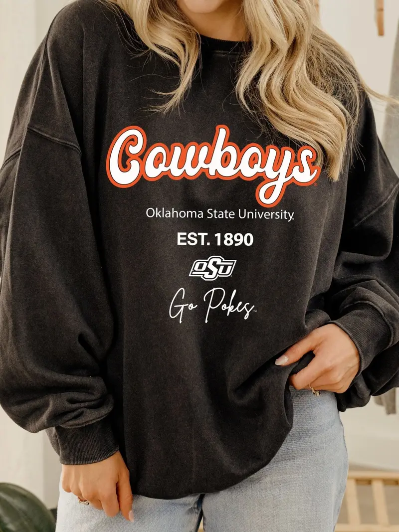 Osu Cowboys Letterman Charcoal Chrome Hi Dive Sweatshirt 1