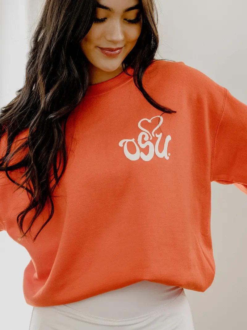 Osu Cowboys Lyric Puff Ink Orange Sweatshirt 1