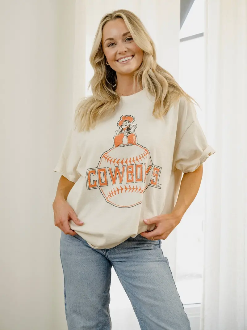 Osu Cowboys Mascot Baseball Off White Thrifted Tee 1