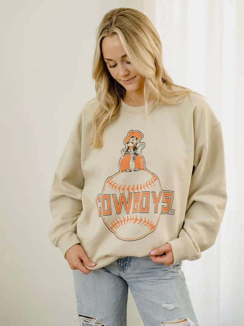 Osu Cowboys Mascot Baseball Sand Thrifted Sweatshirt 1