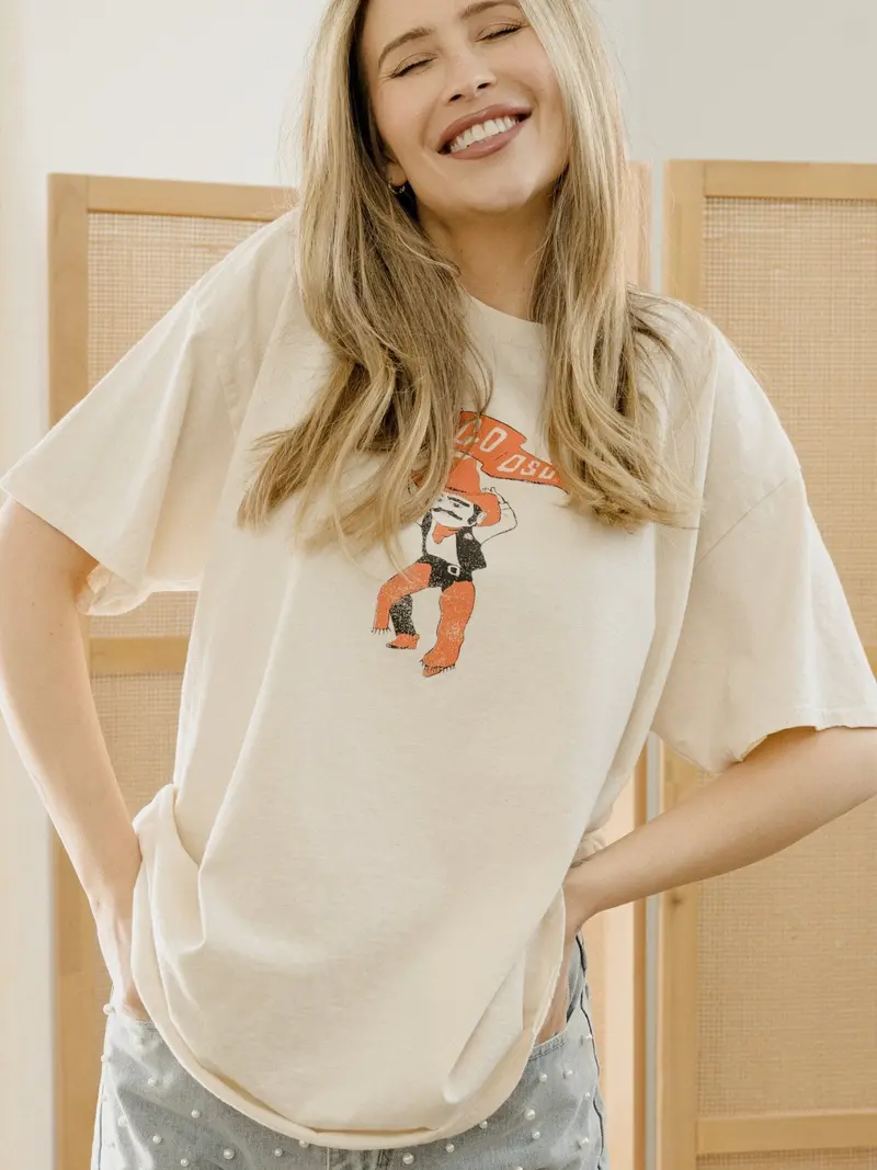 Osu Cowboys Mascot Flag Off White Thrifted Tee 1