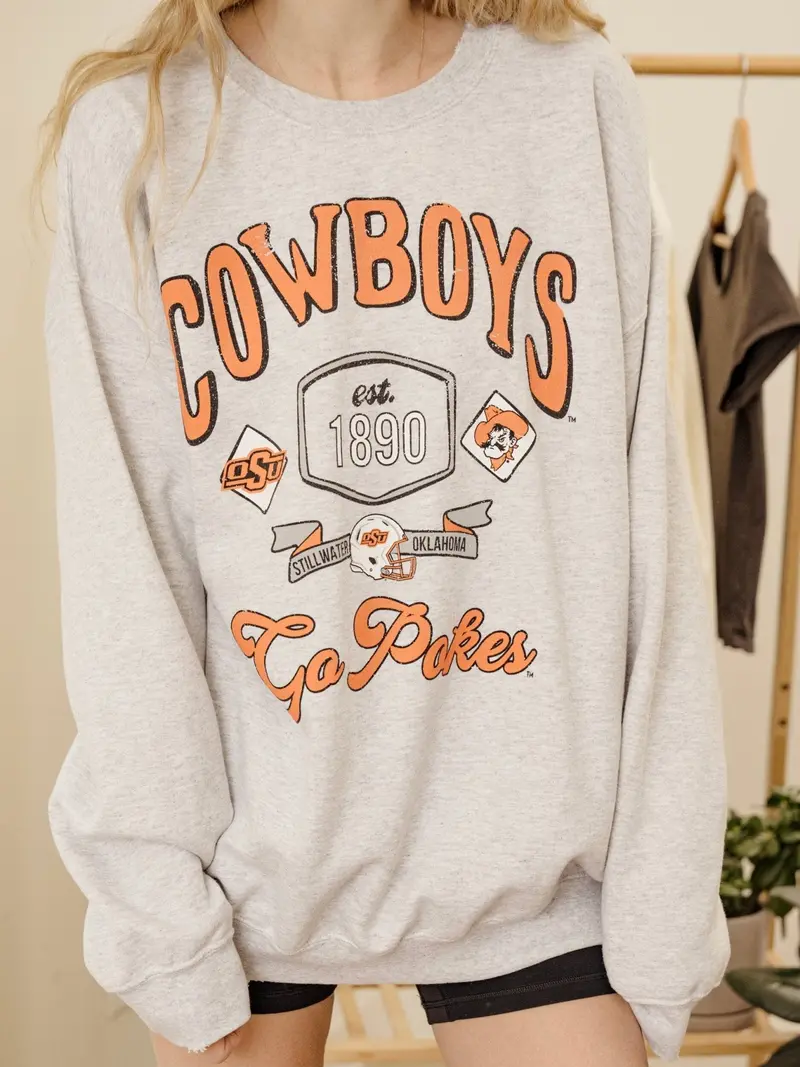 Osu Cowboys Patches 25 Ash Gray Thrifted Sweatshirt 1