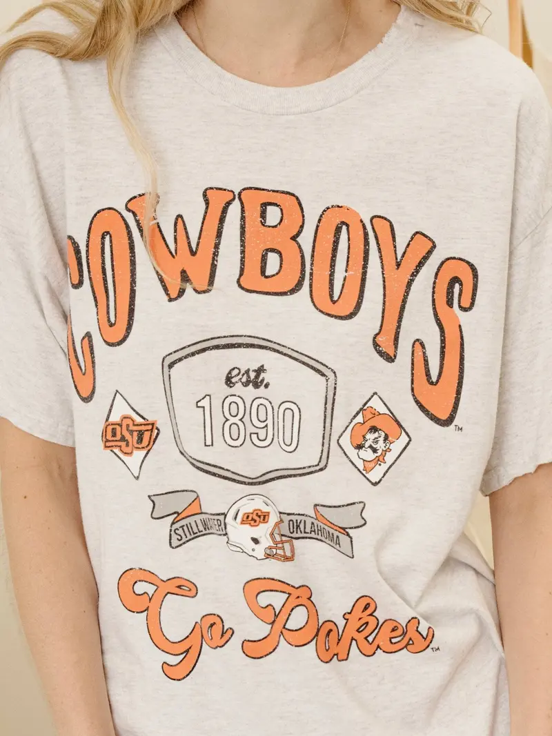 Osu Cowboys Patches 25 Ash Gray Thrifted Tee 1