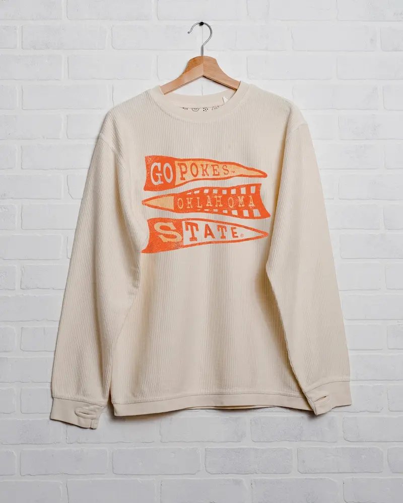 Osu Cowboys Pennant Ivory Corded Crew Sweatshirt 1