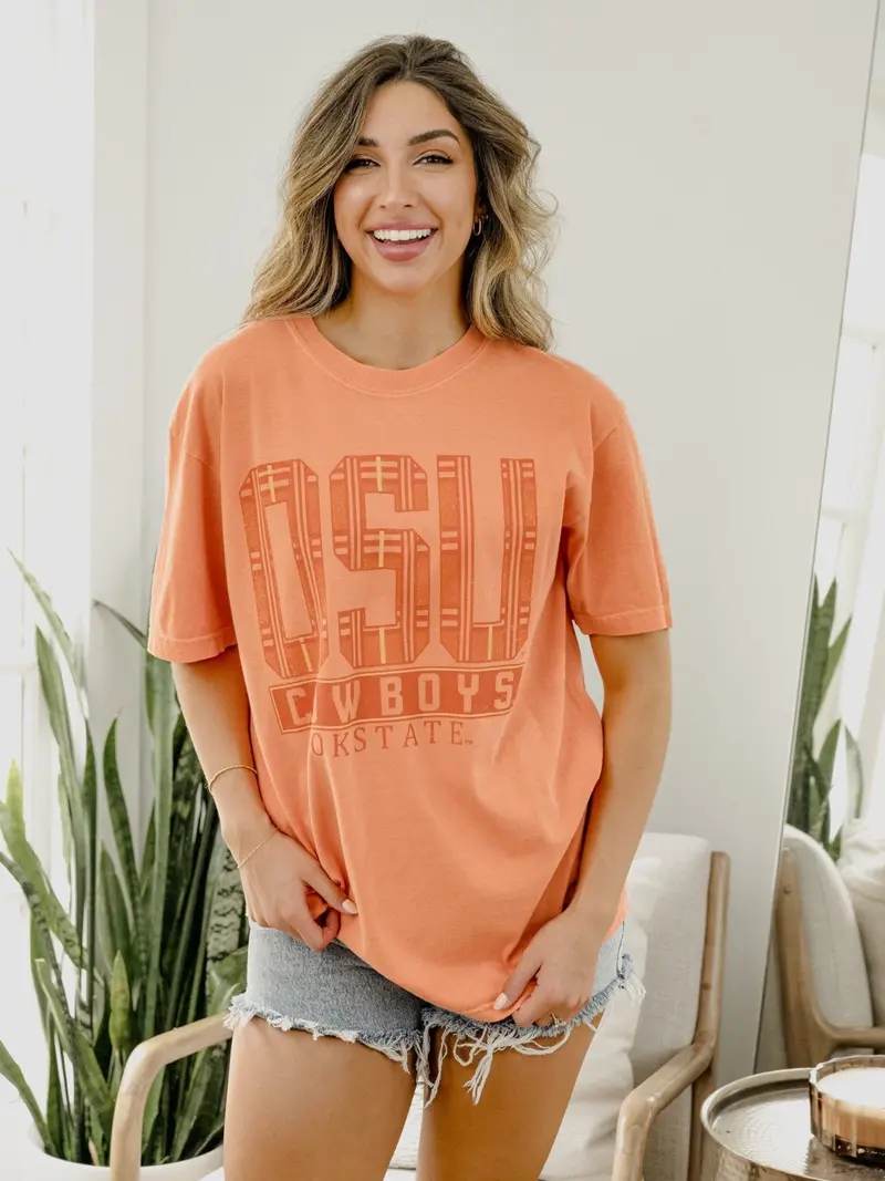 Osu Cowboys Preppy Plaid Orange Tee 1